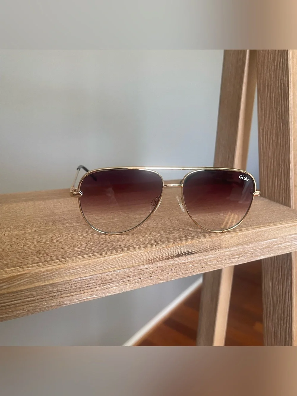 QUAY High Key Micro Gold Aviator Frame Brown Lenses Sunglasses  CAT 3 Gradient
